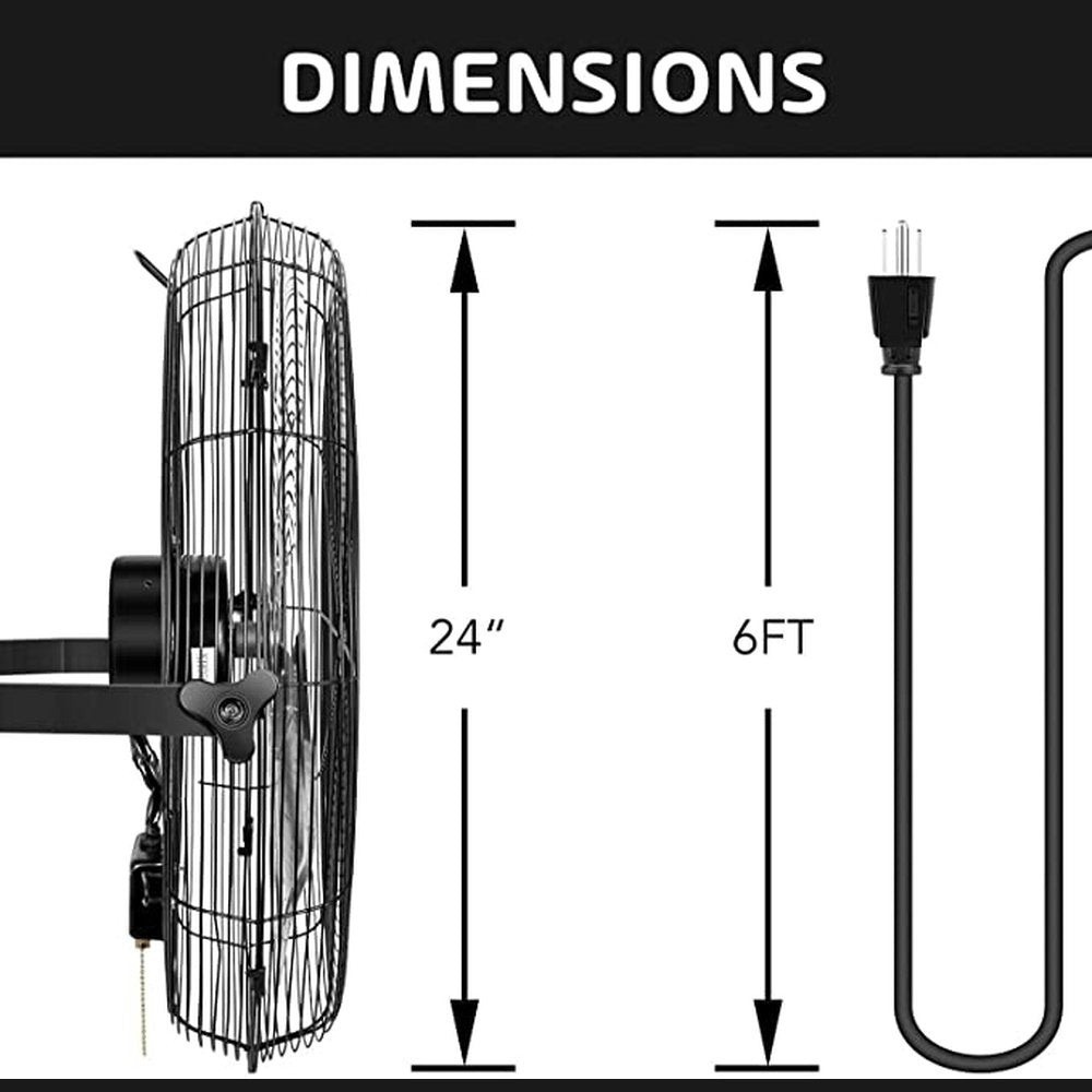 24 Inch High Velocity 3 Speed, Black Wall-Mount Fan, 2-Pack - Simple Deluxe