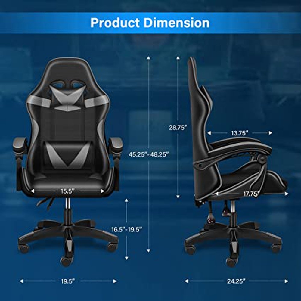 Gaming Ergonomic Chair Without Footrest - Black/Grey - Simple Deluxe