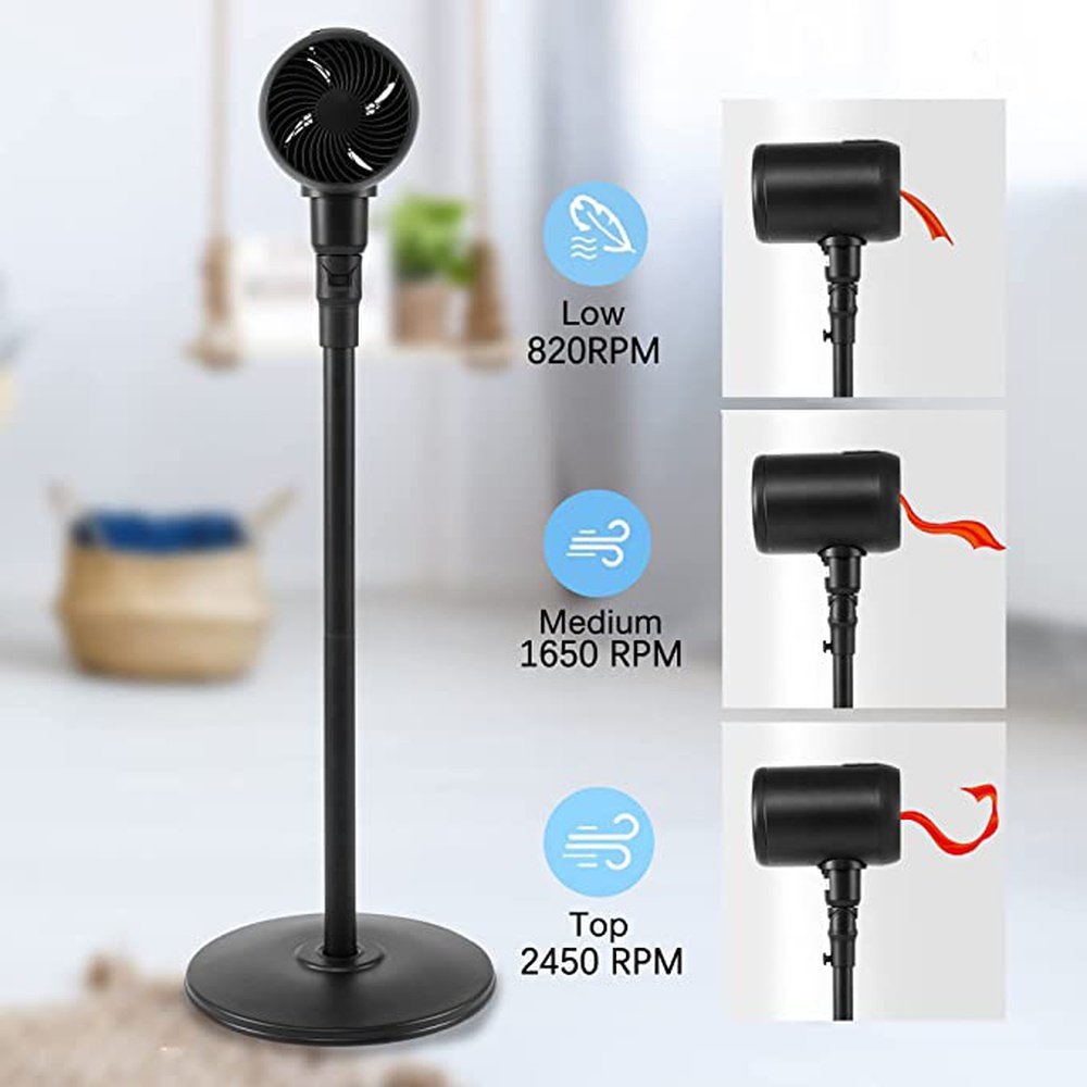 Metal Drum Jet Pedestal Fan with Remote Control Black-7 Inch - Simple Deluxe