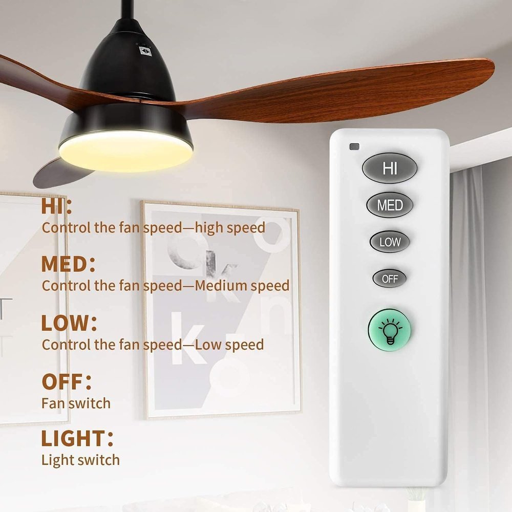 Ceiling Fan with LED Frosted Light and Remote Control 52inch - Simple Deluxe