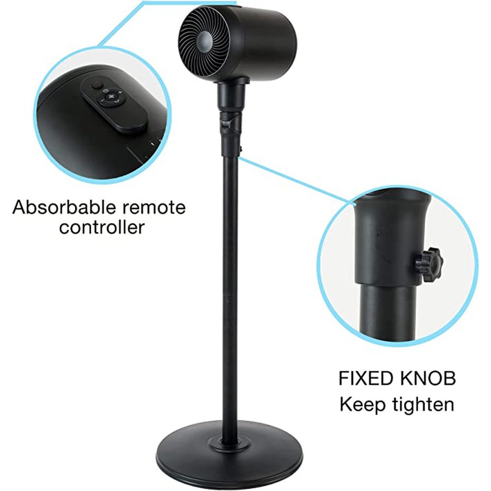 Metal Drum Jet Pedestal Fan with Remote Control Black-7 Inch - Simple Deluxe