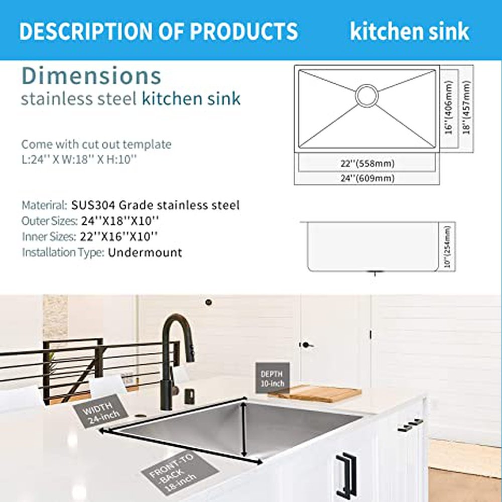 Simple Deluxe 15-Inch Top-Mount Workstation Kitchen Sink - Simple Deluxe