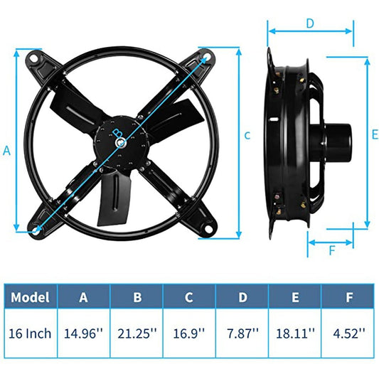 16 Inch Mount Fan Attic Gable Ventilator with Adjustable Temperature Thermostat, 2065 CFM, Black - Simple Deluxe