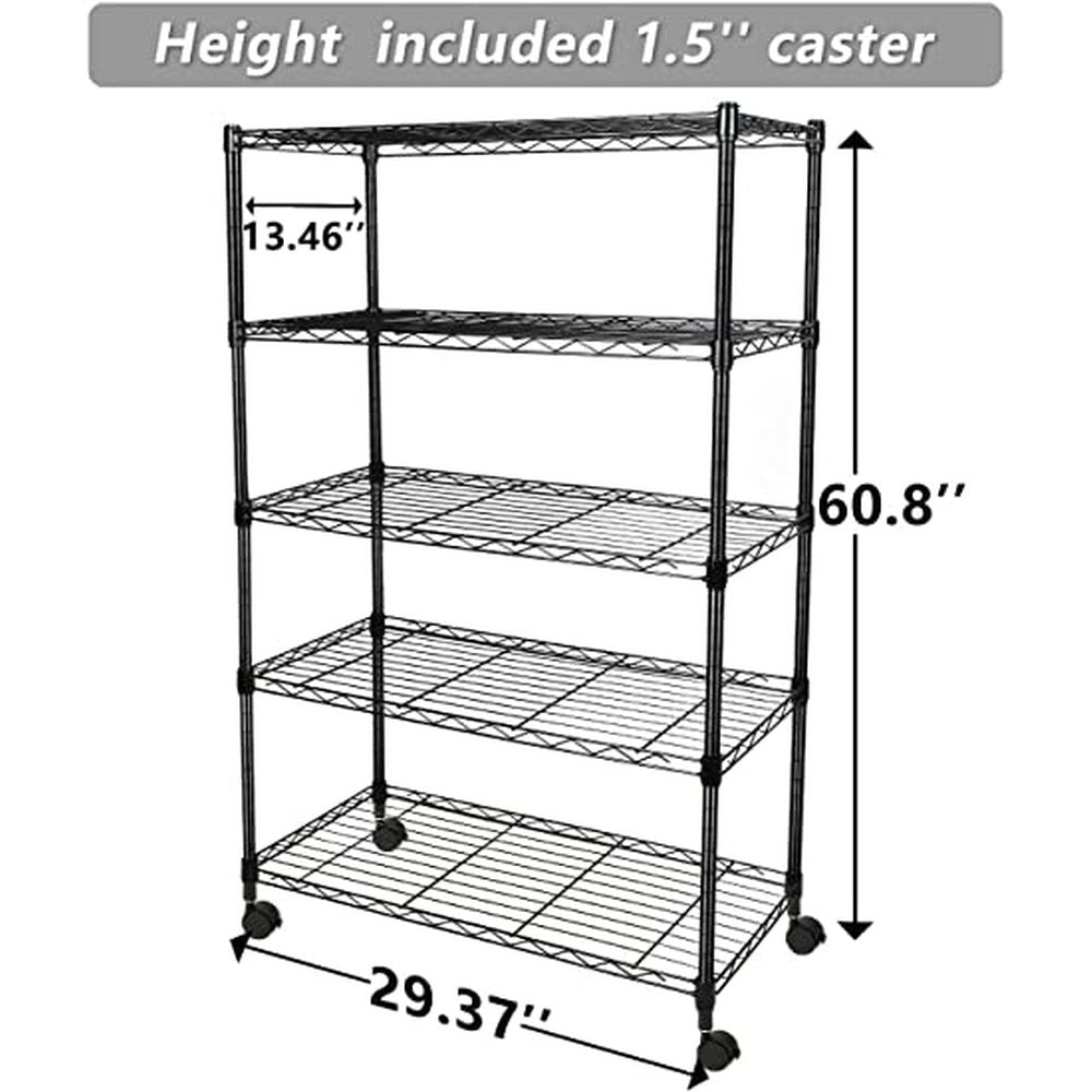 Heavy Duty 5-Shelf Shelving Unit,Plug Version, 29" D x 14" W x 61" H, Black, 5 Tier - Simple Deluxe