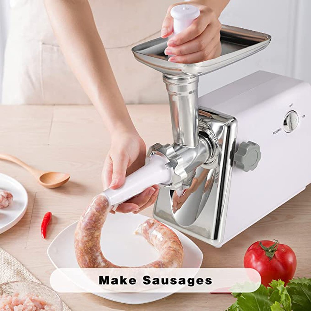 Simple Deluxe Electric Meat Grinder, Heavy Duty Meat Mincer, Food Grinder with Sausage & Kubbe Kit, 3 Grinder Plates, 600W Power, Easy to Clean and Install, Suitable for Home Kitchen, White - Simple Deluxe