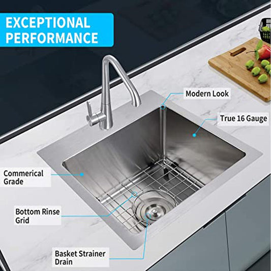 Simple Deluxe 15-Inch Top-Mount Workstation Kitchen Sink - Simple Deluxe