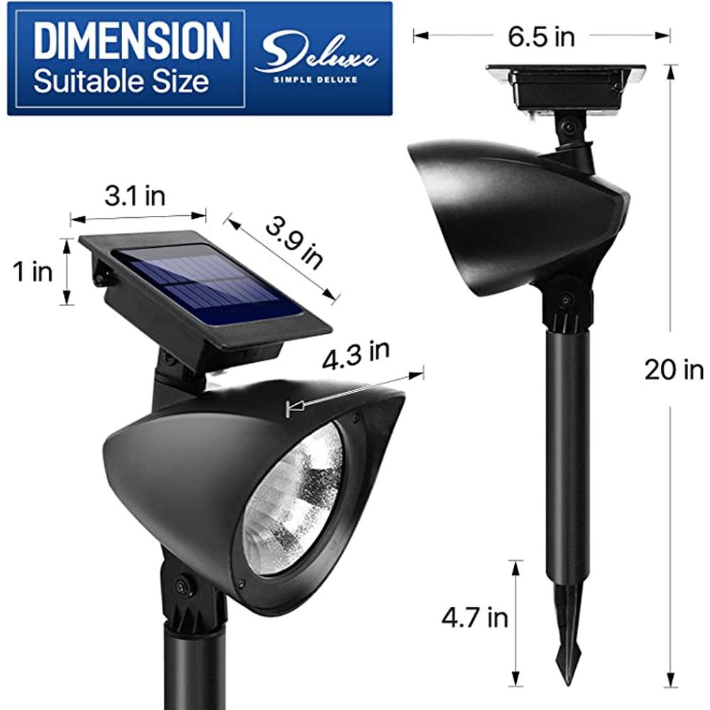 Simple Deluxe LED Solar Spotlights Outdoor Bright Adjustable In-Ground Light Landscape Light Security Lighting, 2 Pack, Black - Simple Deluxe