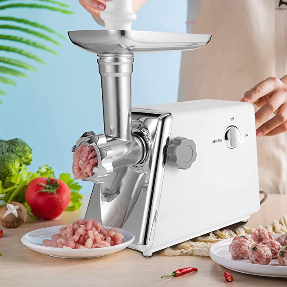 Simple Deluxe Electric Meat Grinder, Heavy Duty Meat Mincer, Food Grinder with Sausage & Kubbe Kit, 3 Grinder Plates, 600W Power, Easy to Clean and Install, Suitable for Home Kitchen, White - Simple Deluxe