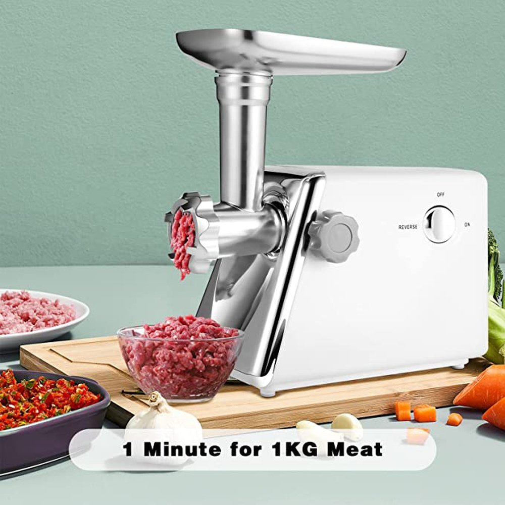 Simple Deluxe Electric Meat Grinder, Heavy Duty Meat Mincer, Food Grinder with Sausage & Kubbe Kit, 3 Grinder Plates, 600W Power, Easy to Clean and Install, Suitable for Home Kitchen, White - Simple Deluxe