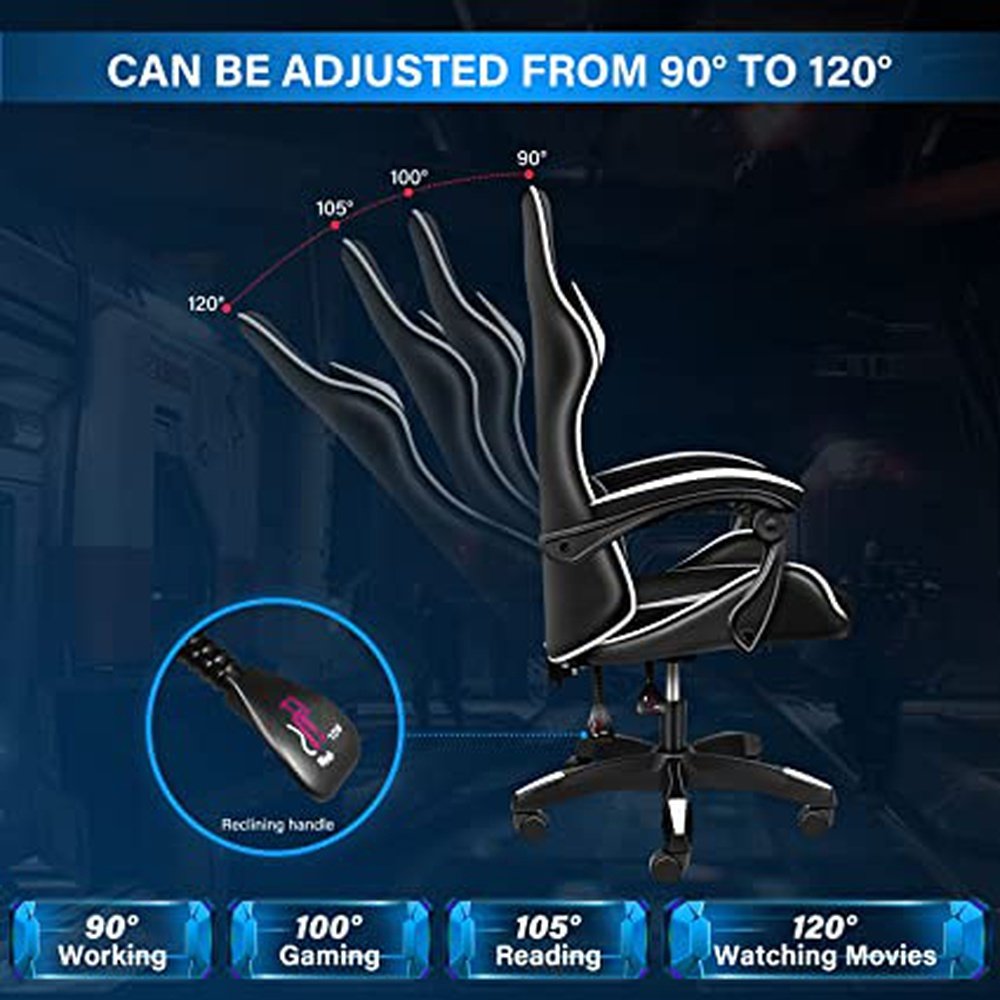 Gaming Ergonomic Chair Without Footrest - Black/White - Simple Deluxe