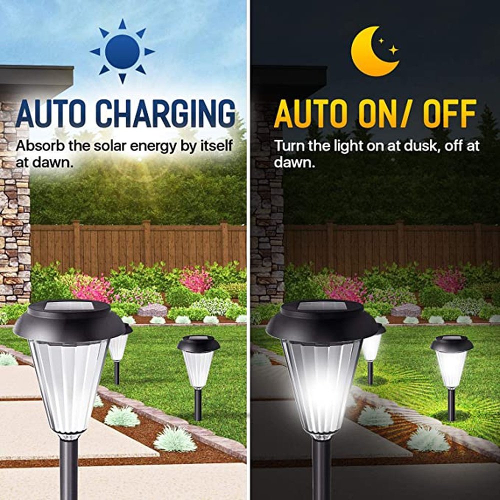 Pathway, Auto On/Off Solar-Powered Landscape Security Night Patio Yard Driveway Pool In-Ground Lights, 12-Pack, Black - Simple Deluxe