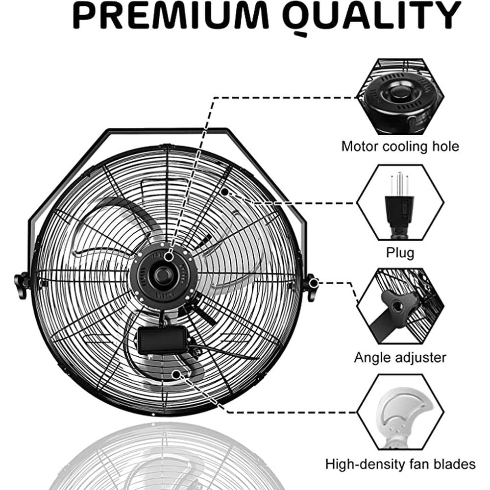 18 Inch Industrial Wall Mount Fan, 3 Speed Commercial Ventilation Metal Fan - Simple Deluxe