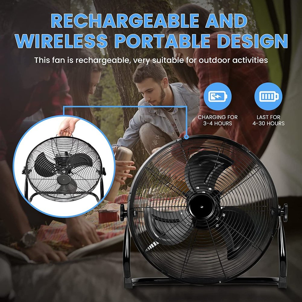Rechargeable Cordless Floor Fan 16-Inch, High Velocity Floor Fan With 360-Degree Tilt, - Simple Deluxe