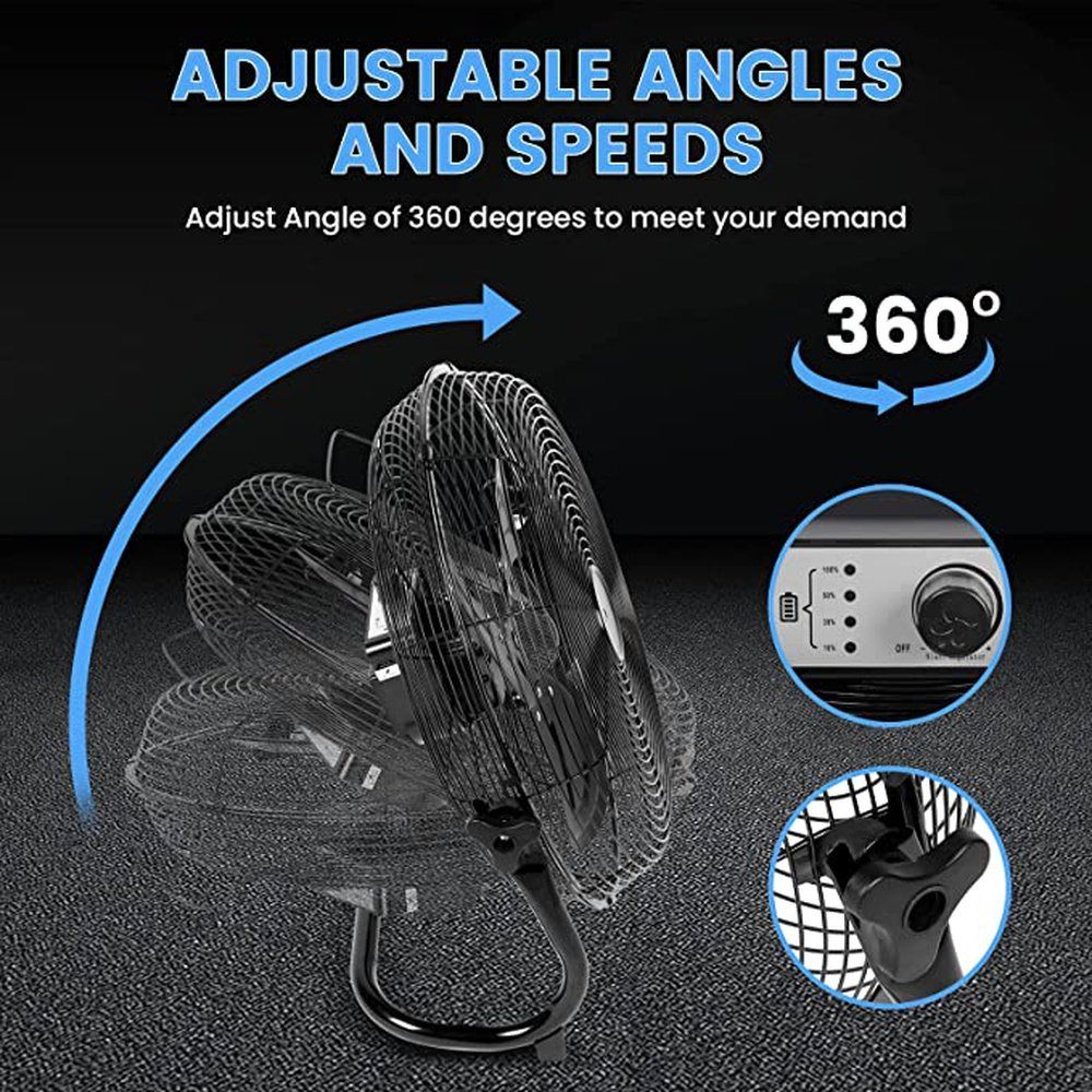 Rechargeable Cordless Floor Fan 12-Inch, High Velocity Floor Fan With 360-Degree Tilt, - Simple Deluxe