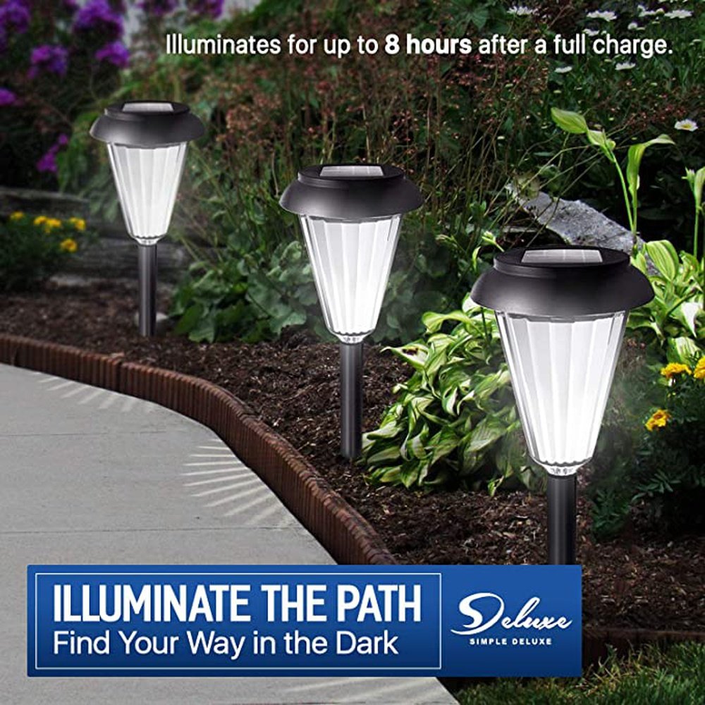 Solar Lights Outdoor Waterproof Solar Powered Wireless LED Garden Lights Auto On/Off for Yard Patio Walkway Landscape In-Ground Spike Pathway, 6 Count Black - Simple Deluxe