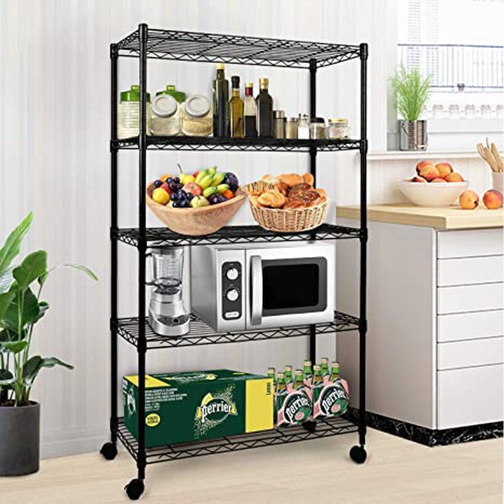 Heavy Duty 5-Shelf Shelving Unit,Plug Version, 29" D x 14" W x 61" H, Black, 5 Tier - Simple Deluxe