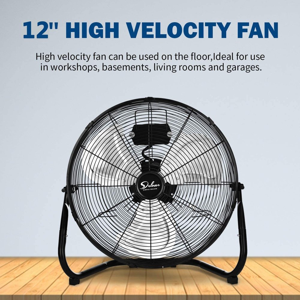 Simple Deluxe 12 Inch 3-Speed High Velocity Heavy Duty Metal Industrial Floor Fans - Simple Deluxe