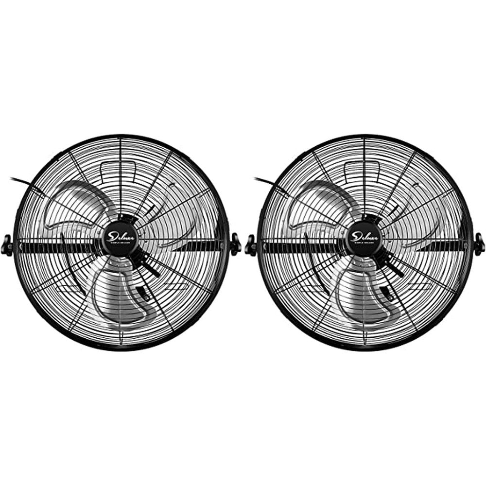 20 Inch High Velocity 3 Speed, Black Wall-Mount Fan, 2-Pack - Simple Deluxe