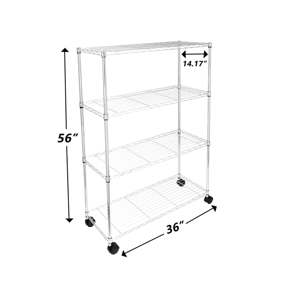 Adjustable Steel Storage Chrome Shelves 4-Tier (Wider) - Simple Deluxe