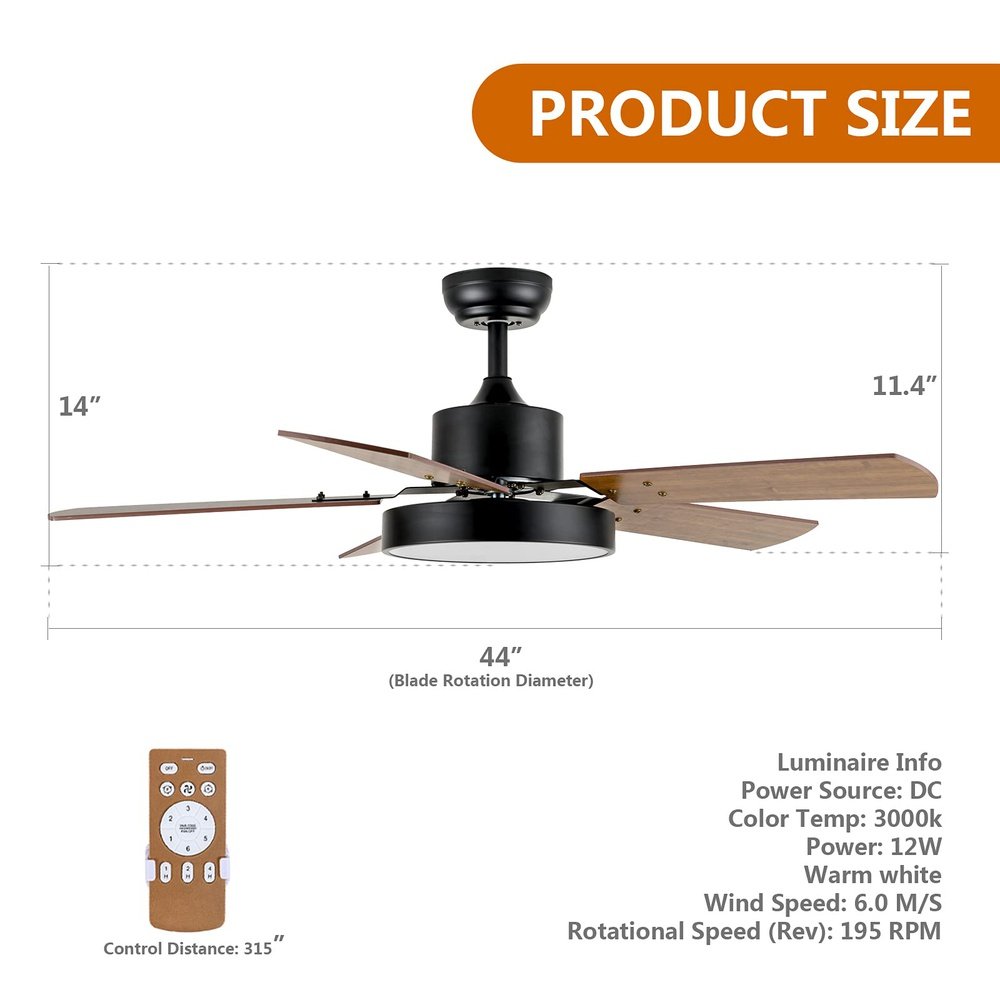 Modern LED Light Ceiling Fan Bronze 44-inch - Simple Deluxe