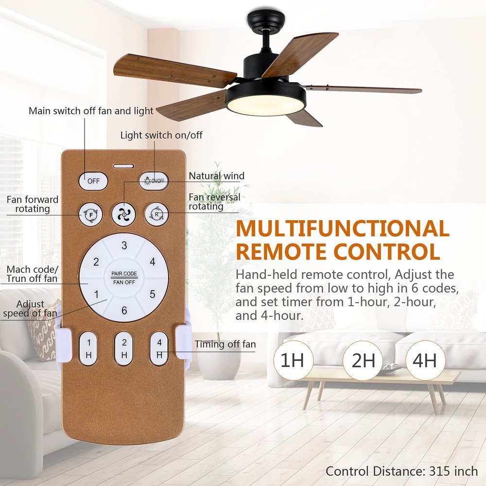 Modern LED Light Ceiling Fan Bronze 44-inch - Simple Deluxe