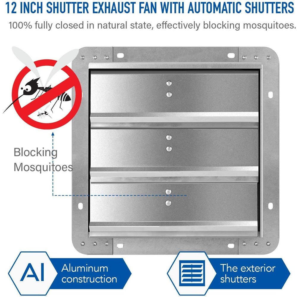 Shutter Exhaust Fan Aluminum 12 Inch - Simple Deluxe