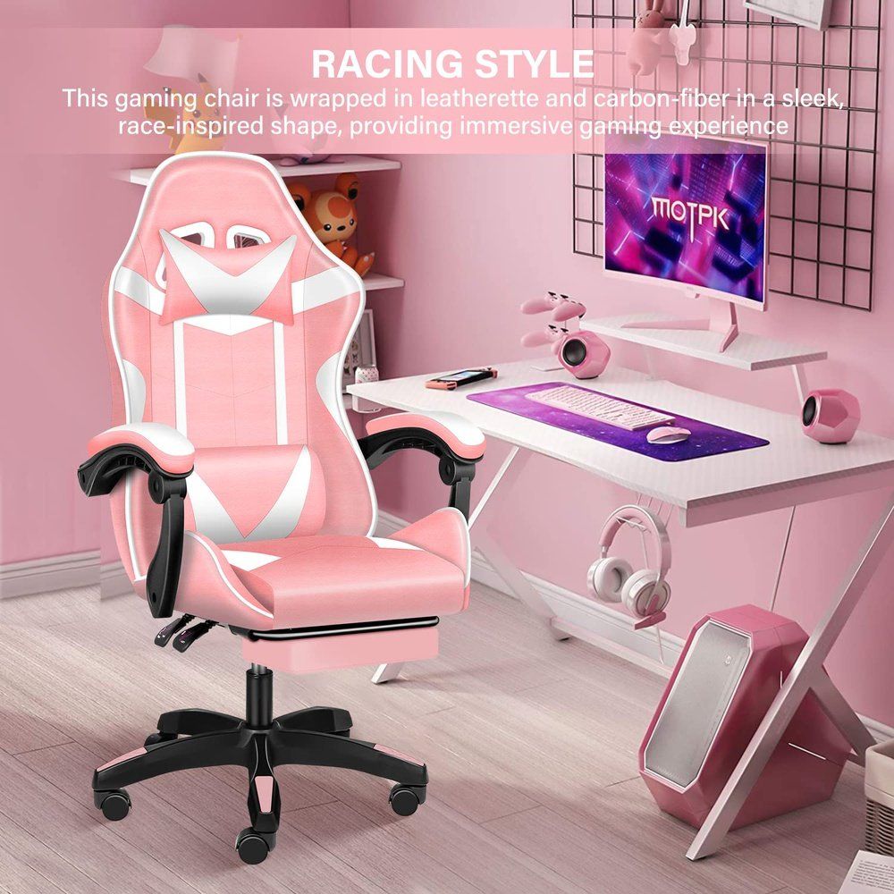 Gaming Ergonomic Swivel Chair without Footrest - Pink - Simple Deluxe
