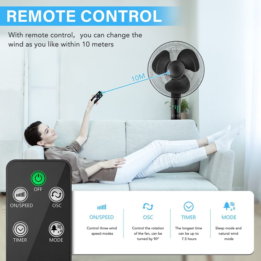 Oscillating Standing Fan with Remote Control-16inch - Simple Deluxe